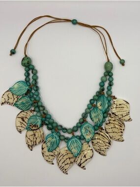 Tagua Turquoise and Cream Leaf Statement Necklace